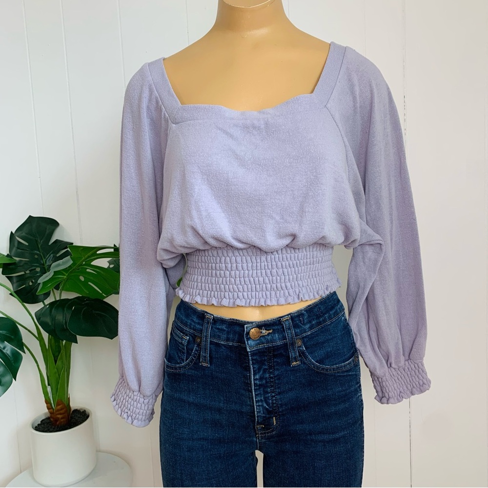 Free people long sleeve Lavender Smocked Crop Top